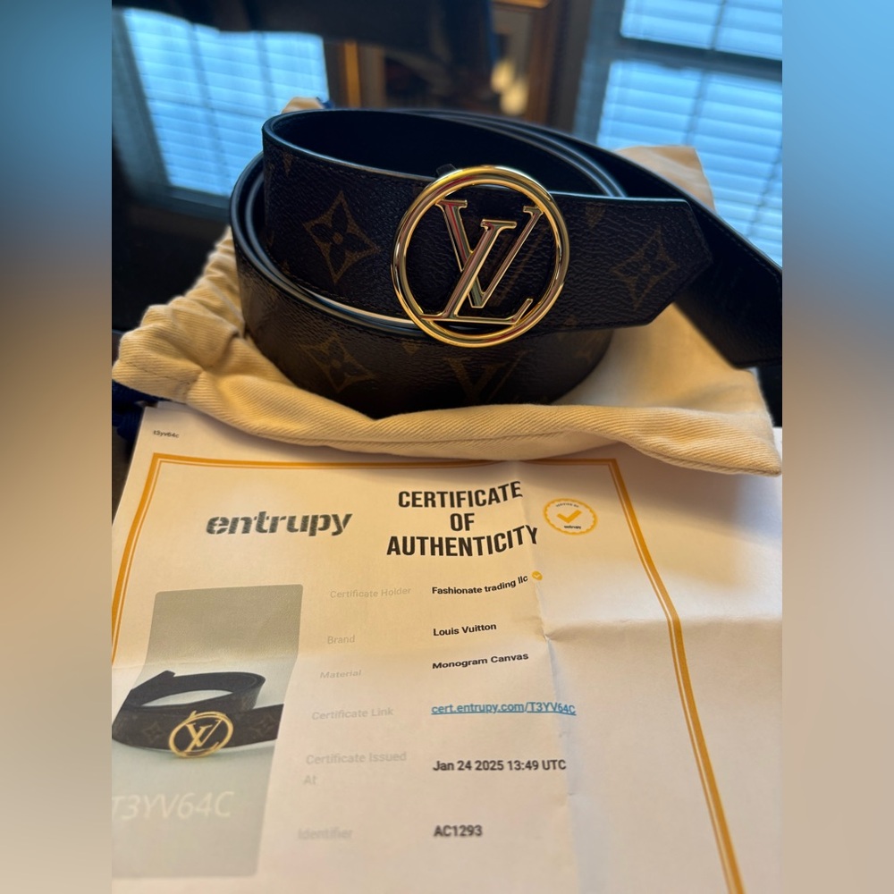 Louis Vuitton Black Monogram Belt reversible with Gold Buckle Size 10